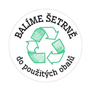 Samolepky "balíme šetrně" zelená/černá, kruh 4cm (arch 20ks)
